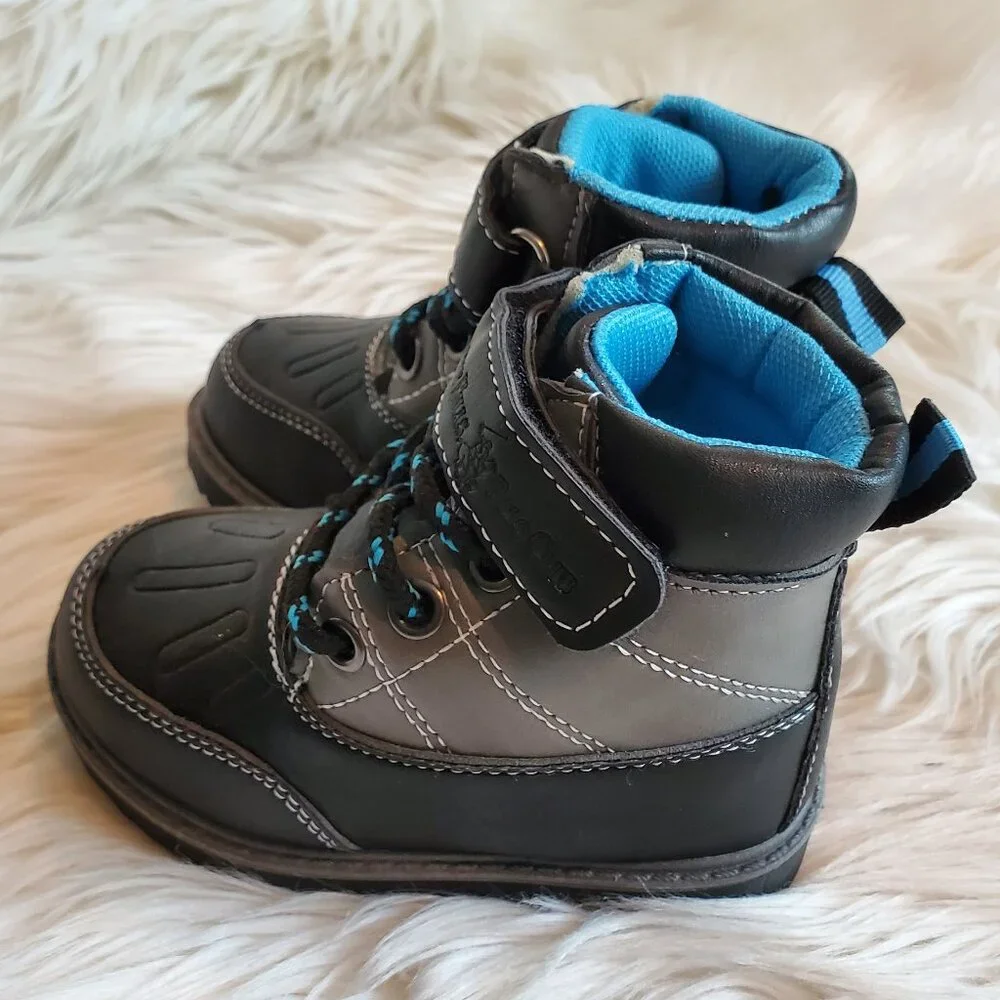 Beverly Hills Boy's Black Polo Club Lace-up Non-Slip Trendy Exeter Boot SZ 5